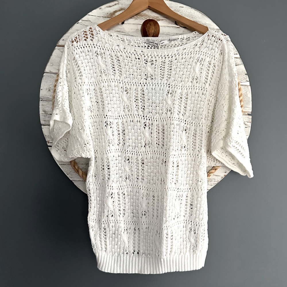 White Knit Dolman Sleeve Summer Sweater Y2K